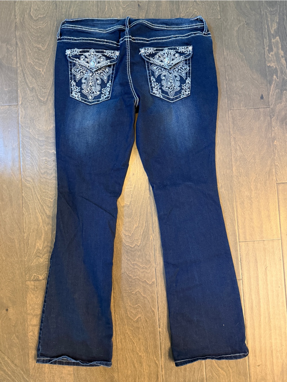 Apt. 9 Dark Blue Bootcut Jeans with Embroidered Rhinestone Cuffs